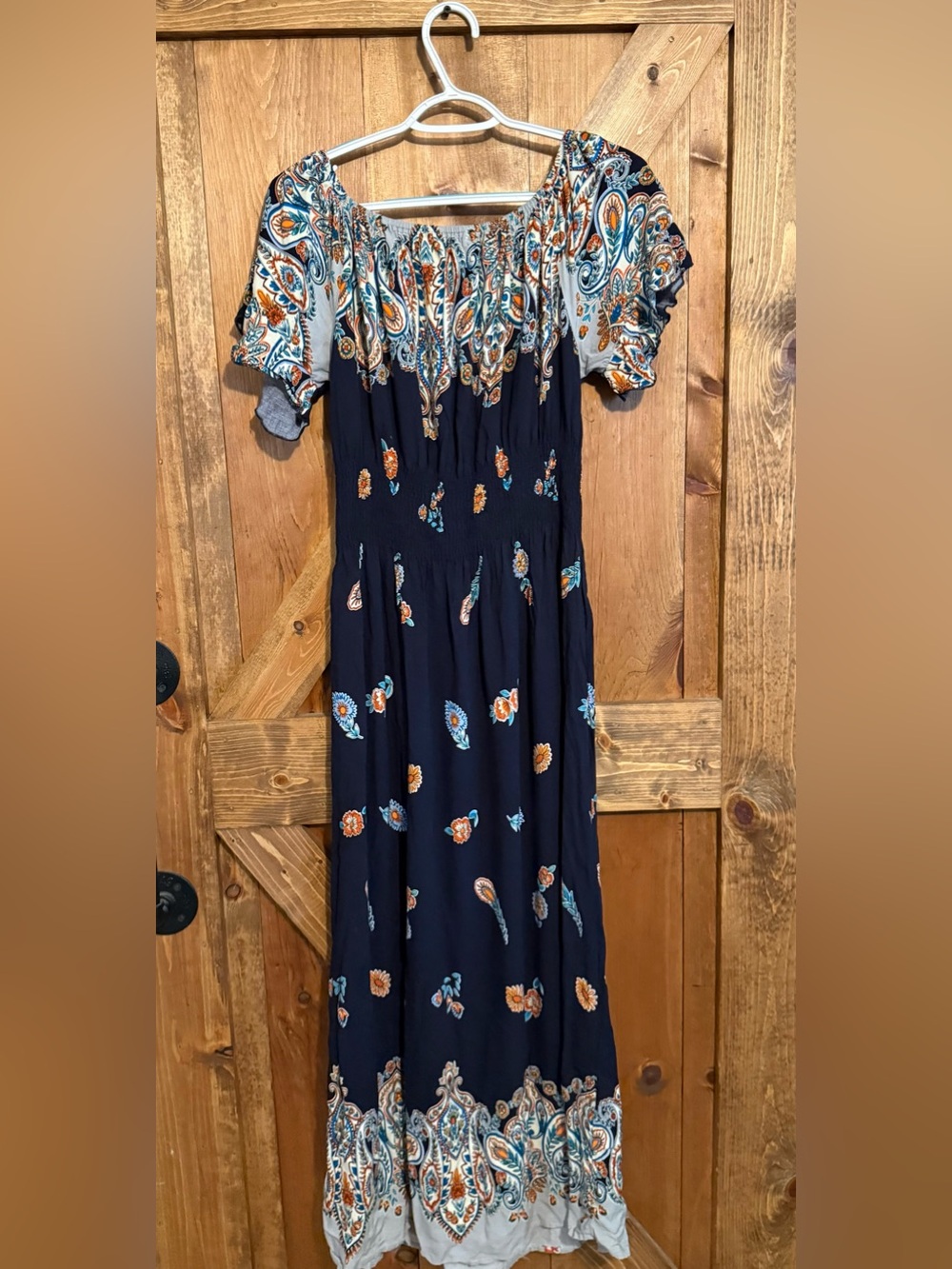 Kindred Plus Size 2X Boho Paisley Floral Maxi Dress Navy Blue - Picture 3 of 3